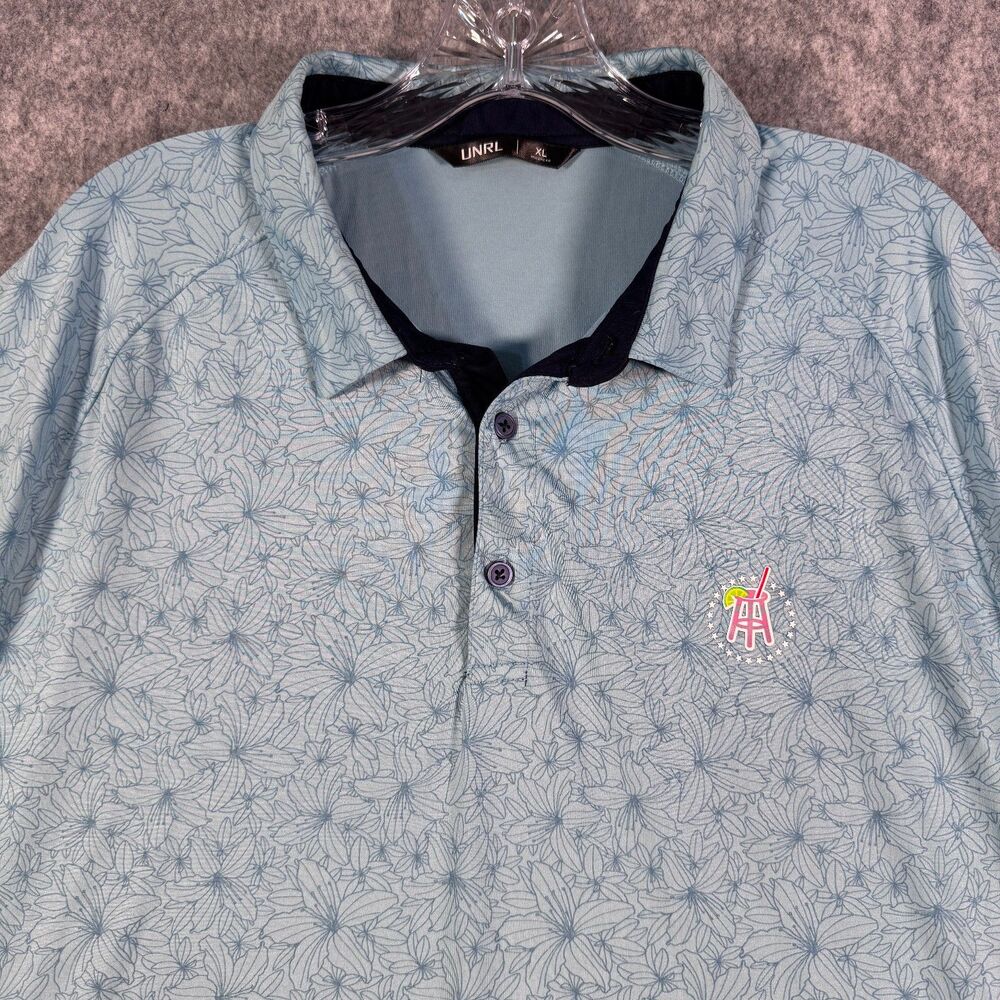 UNRL Barstool Sports Polo Shirt Mens XL Blue Golf Polo Shirt Floral Print